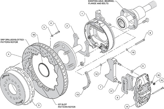 140-10944-D - Wilwood Big Brake Kit - Rear - 355x28mm Curved Slotted & Cross Drilled - AERO4 Black