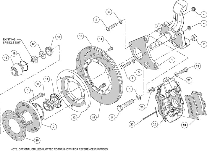 140-11020-D - Wilwood Big Brake Kit - Front - 280x20mm Curved Slotted & Cross Drilled - Dynalite Internal Black