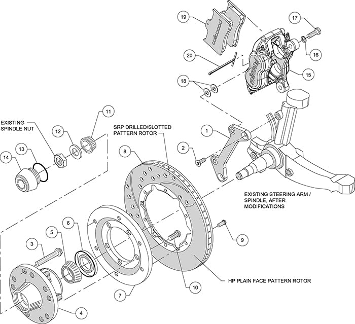 140-11009-DR - Wilwood Big Brake Kit - Front - 280x20mm Curved Slotted & Cross Drilled - Dynalite Internal Red