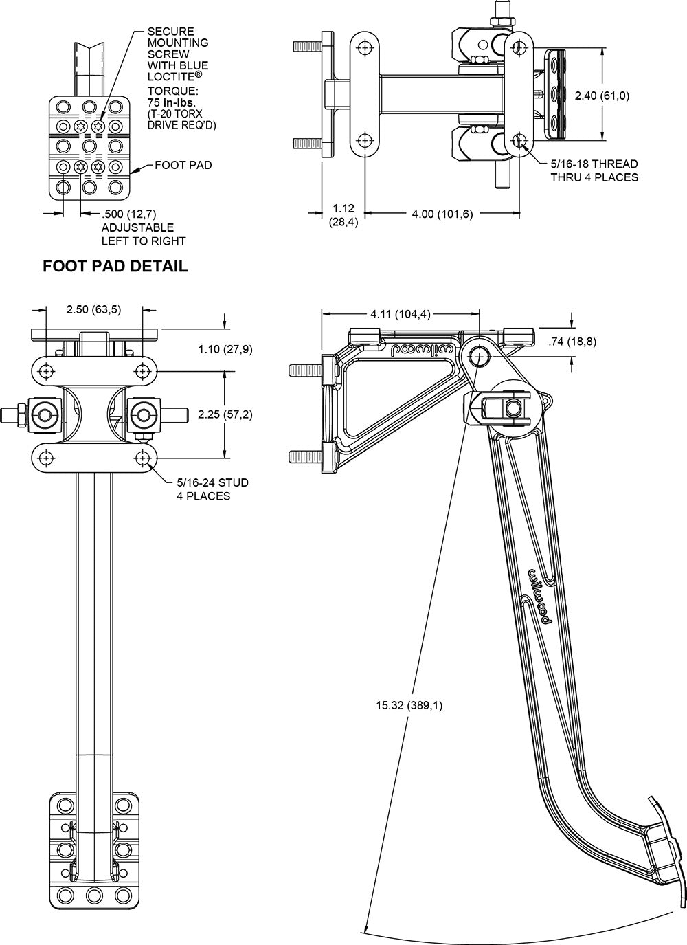 340-15677 - Wilwood Dual M/C Pedal Assembly