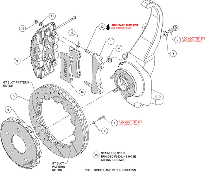140-14819-DR - Wilwood Big Brake Kit - Front - 355x32mm Curved Slotted & Cross Drilled - AERO6 Red