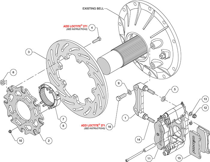 140-15346 - Wilwood Big Brake Kit - Rear - 305x9mm Slotted - Dynalite Radial Mount Anodized
