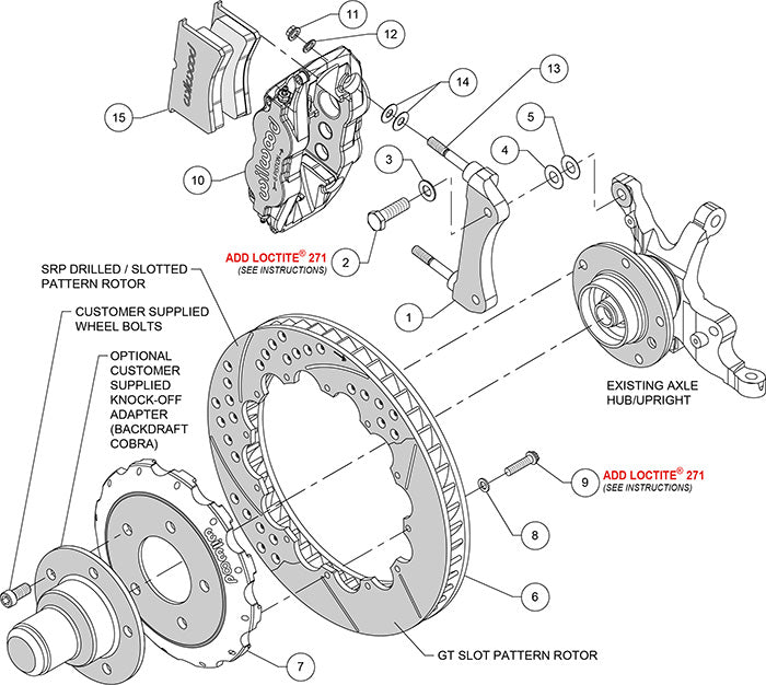 140-10968-DR - Wilwood Big Brake Kit - Front - 332x32mm Curved Slotted & Cross Drilled - Superlite 6R Red