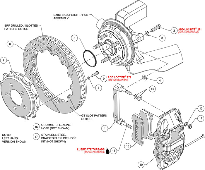 140-12932-D - Wilwood Big Brake Kit - Rear - 362x28mm Curved Slotted & Cross Drilled - AERO4 Black