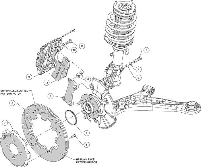 140-11899-DR - Wilwood Big Brake Kit - Front - 309x20mm Curved Slotted & Cross Drilled - Dynapro 6 Red