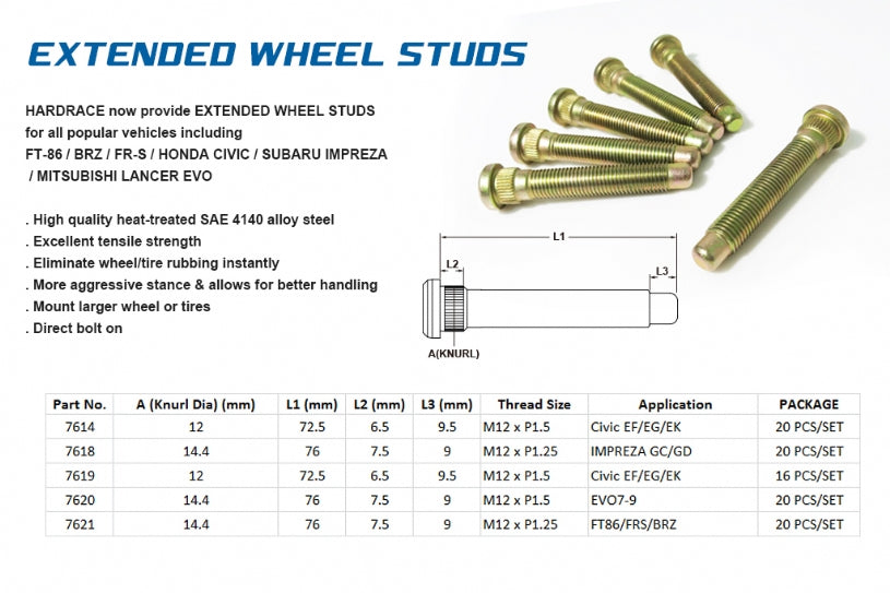 Extended Wheel Stud Scion FR-S, Subaru BRZ, Toyota 86