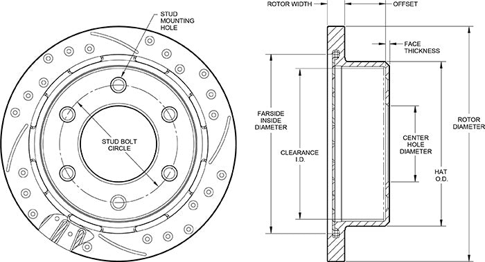 160-16621-BK - Wilwood SRP Rotor & Hat - 280x20mm Curved Slotted & Cross Drilled Right