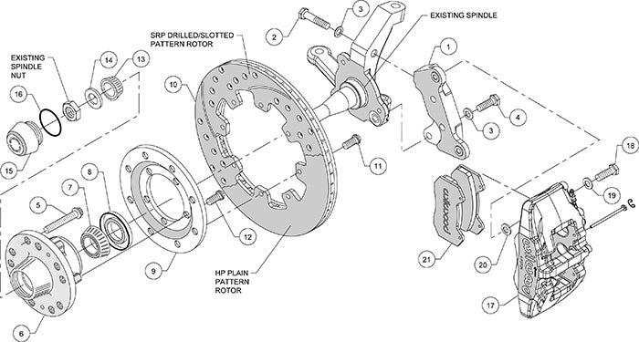 140-10742-D - Wilwood Big Brake Kit - Front - 309x20mm Curved Slotted & Cross Drilled - Dynapro 6 Black