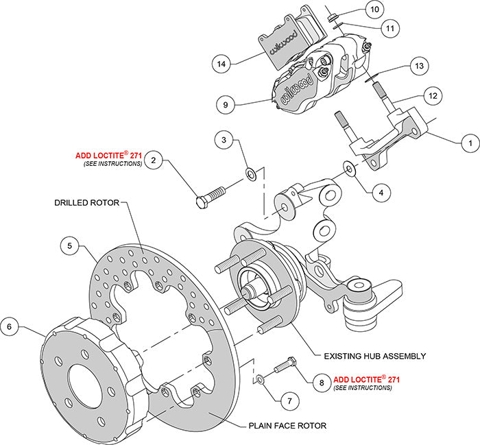 140-10015-D - Wilwood Big Brake Kit - Front - 298x9mm Cross Drilled - Dynapro Radial Mount Anodized