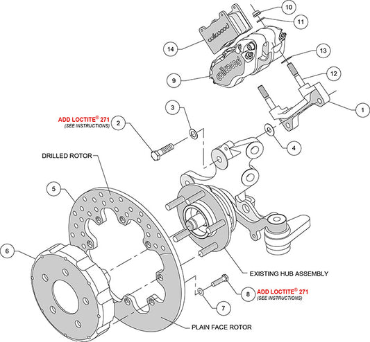 140-10015-D - Wilwood Big Brake Kit - Front - 298x9mm Cross Drilled - Dynapro Radial Mount Anodized