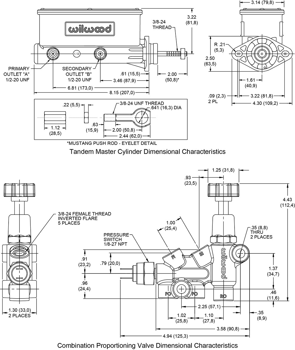 261-13272-P - Wilwood M/C Kit Mustang W/P-Valve