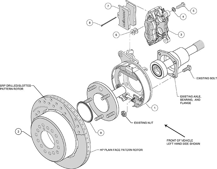 140-9315-DR - Wilwood Big Brake Kit - Rear - 309x20mm Curved Slotted & Cross Drilled - Dynalite Internal Red