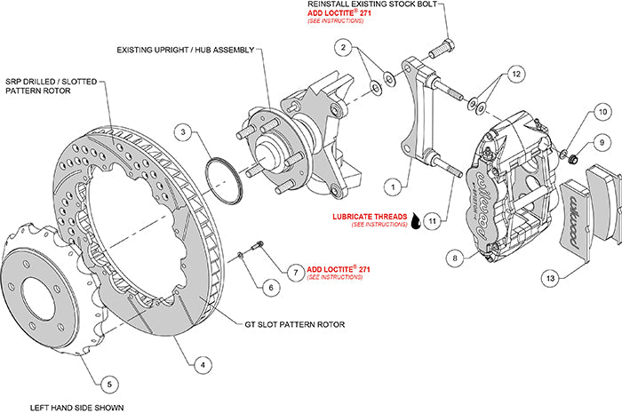 140-11963-DR - Wilwood Big Brake Kit - Front - 327x28mm Curved Slotted & Cross Drilled - Superlite 6R Red