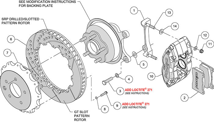 140-9507-D - Wilwood Big Brake Kit - Rear - 327x28mm Curved Slotted & Cross Drilled - Dynapro Dust Seal Radial Mount Black