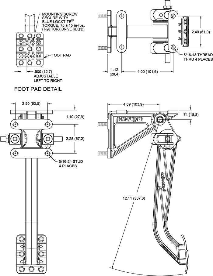 340-13832 - Wilwood Dual M/C Pedal Assembly