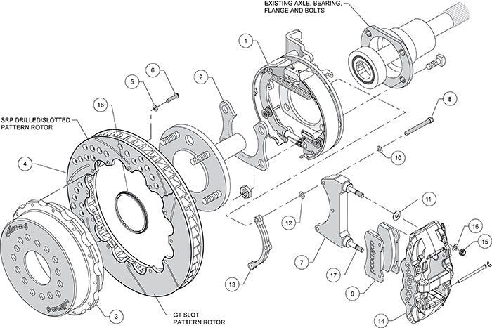 140-10947-DR - Wilwood Big Brake Kit - Rear - 355x28mm Curved Slotted & Cross Drilled - AERO4 Red