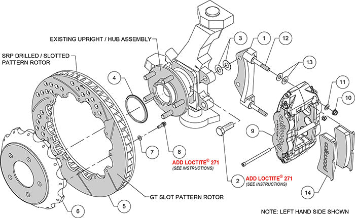 140-11918-DR - Wilwood Big Brake Kit - Front - 327x28mm Curved Slotted & Cross Drilled - Superlite 6R Red