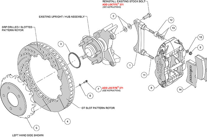 140-11964-DR - Wilwood Big Brake Kit - Front - 355x28mm Curved Slotted & Cross Drilled - Superlite 6R Red