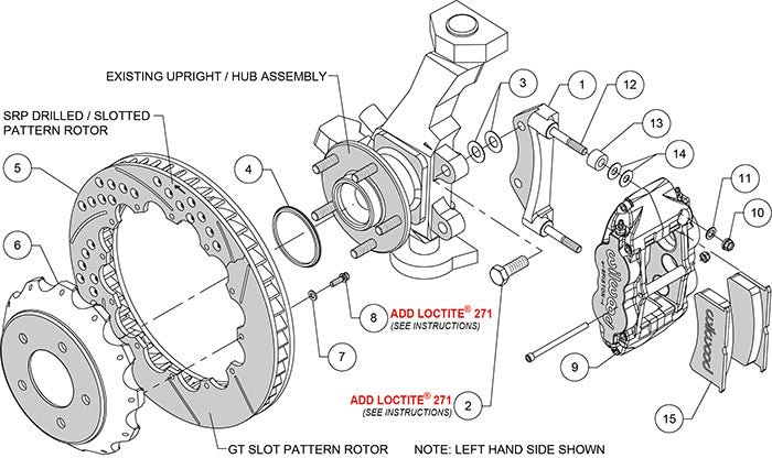 140-11919-DR - Wilwood Big Brake Kit - Front - 355x28mm Curved Slotted & Cross Drilled - Superlite 6R Red