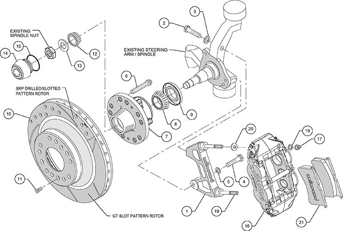 140-12275-DR - Wilwood Big Brake Kit - Front - 327x28mm Curved Slotted & Cross Drilled - Superlite 6R Red