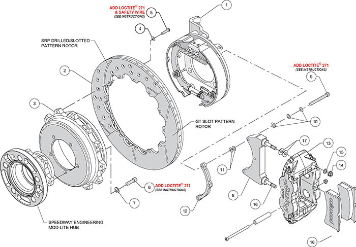 140-11877-DR - Wilwood Big Brake Kit - Rear - 327x20mm Curved Slotted & Cross Drilled - Superlite 4R Red