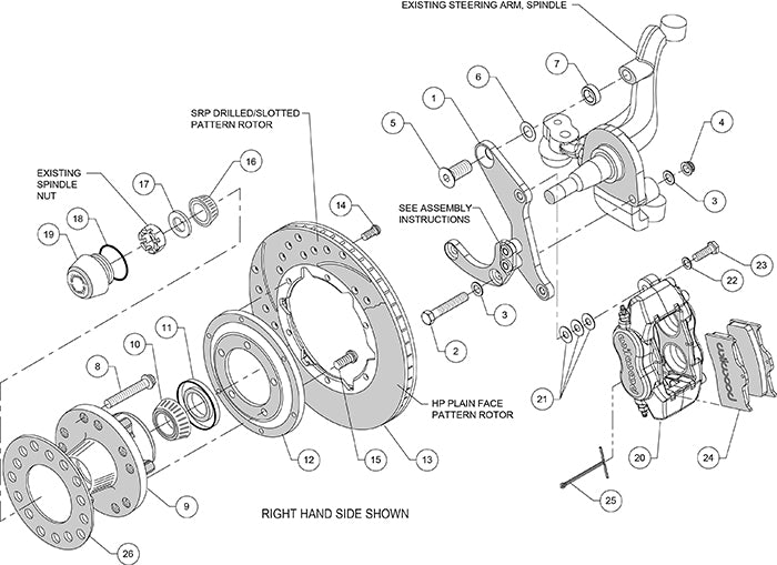 140-12458-D - Wilwood Big Brake Kit - Front - 280x20mm Curved Slotted & Cross Drilled - Dynalite Internal Black