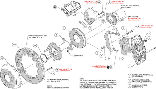 140-16175-DR - Wilwood Big Brake Kit - Rear - 355x28mm Curved Slotted & Cross Drilled - AERO4 Red