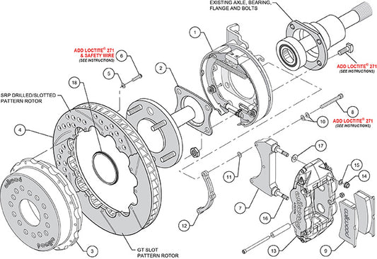 140-9224-DR - Wilwood Big Brake Kit - Rear - 327x28mm Curved Slotted & Cross Drilled - Superlite 4R Red