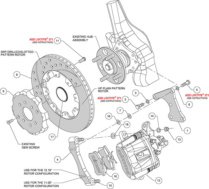 140-10211-DR - Wilwood Big Brake Kit - Rear - 309x20mm Curved Slotted & Cross Drilled - CPB Red