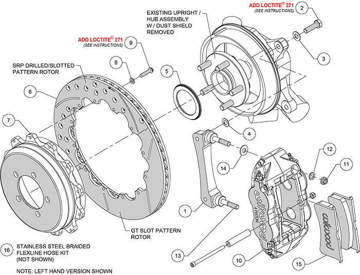 140-12871-DR - Wilwood Big Brake Kit - Rear - 327x20mm Curved Slotted & Cross Drilled - Superlite 4R Red