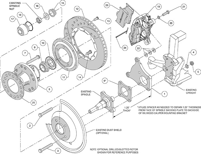 140-11940-DR - Wilwood Big Brake Kit - Front - 280x20mm Curved Slotted & Cross Drilled - Dynalite Internal Red