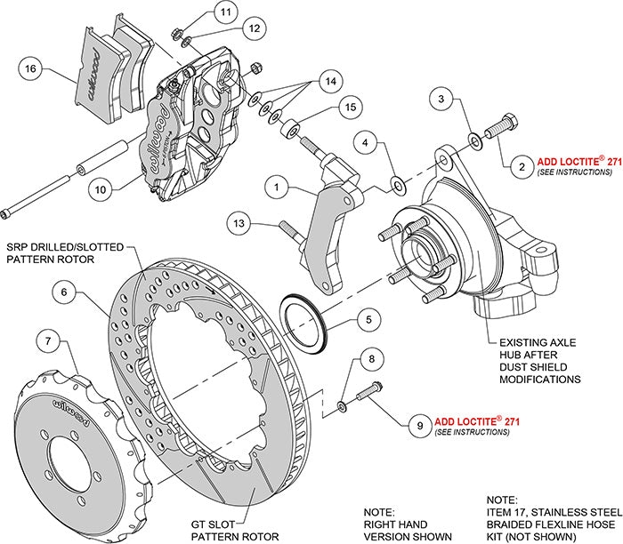 140-12875-DR - Wilwood Big Brake Kit - Front - 355x32mm Curved Slotted & Cross Drilled - Superlite 6R Red