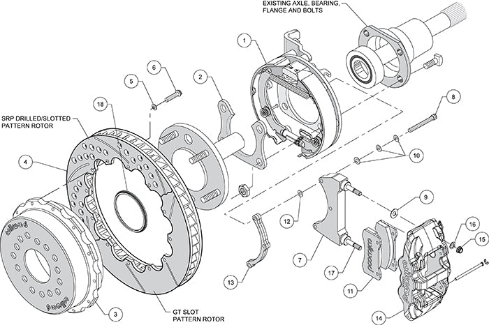 140-10949-DR - Wilwood Big Brake Kit - Rear - 355x28mm Curved Slotted & Cross Drilled - AERO4 Red