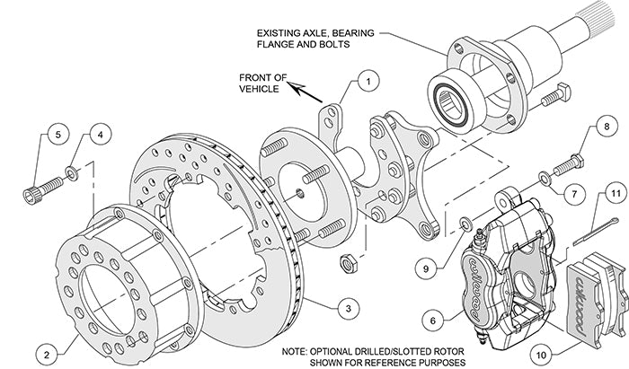 140-2115-DP - Wilwood Big Brake Kit - Rear - 309x20mm Curved Slotted & Cross Drilled - Dynalite Internal Polished