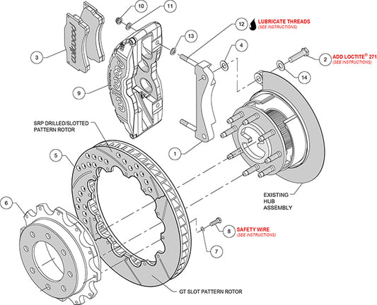 140-9406-D - Wilwood Big Brake Kit - Rear - 407x35mm Curved Slotted & Cross Drilled - TC6 Black