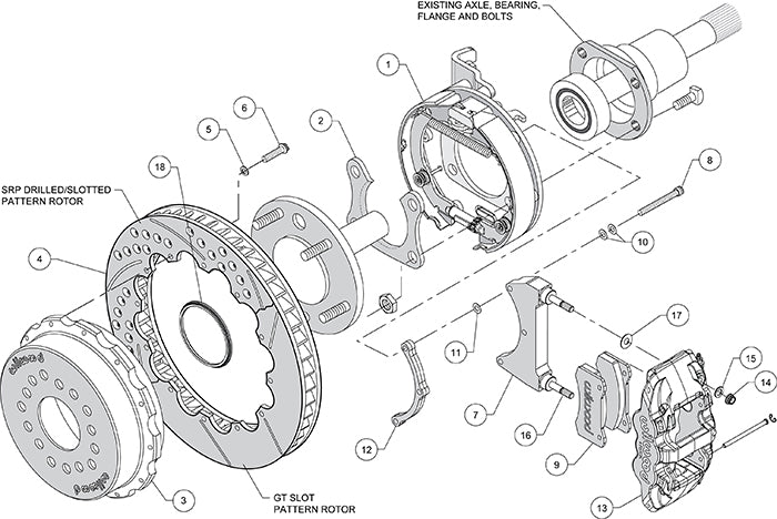 140-10953-D - Wilwood Big Brake Kit - Rear - 355x28mm Curved Slotted & Cross Drilled - AERO4 Black