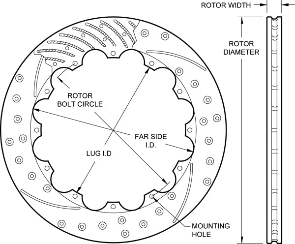 160-12158-BK - Wilwood SRP Rotors Spec 37 - 316x30mm Curved Slotted & Cross Drilled Left