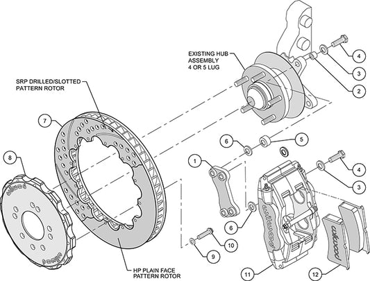 140-9194-D - Wilwood Big Brake Kit - Front - 327x28mm Curved Slotted & Cross Drilled - Forged Superlite Internal Anodized