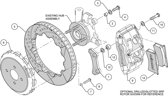 140-8335-D - Wilwood Big Brake Kit - Front - 327x28mm Curved Slotted & Cross Drilled - Forged Superlite Internal Anodized