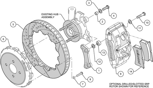 140-8335-D - Wilwood Big Brake Kit - Front - 327x28mm Curved Slotted & Cross Drilled - Forged Superlite Internal Anodized
