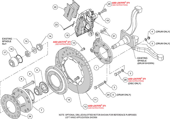 140-11073-D - Wilwood Big Brake Kit - Front - 280x20mm Curved Slotted & Cross Drilled - Dynalite Internal Black