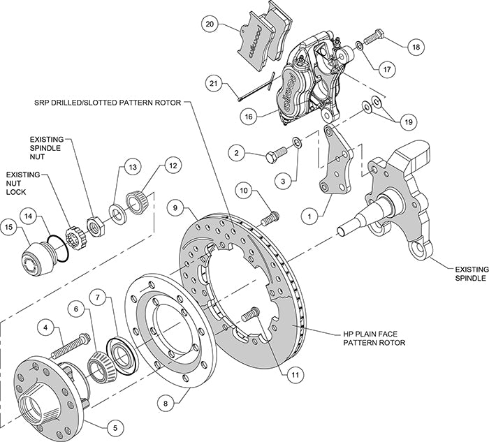 140-11547-DR - Wilwood Big Brake Kit - Front - 309x20mm Curved Slotted & Cross Drilled - Dynalite Internal Red