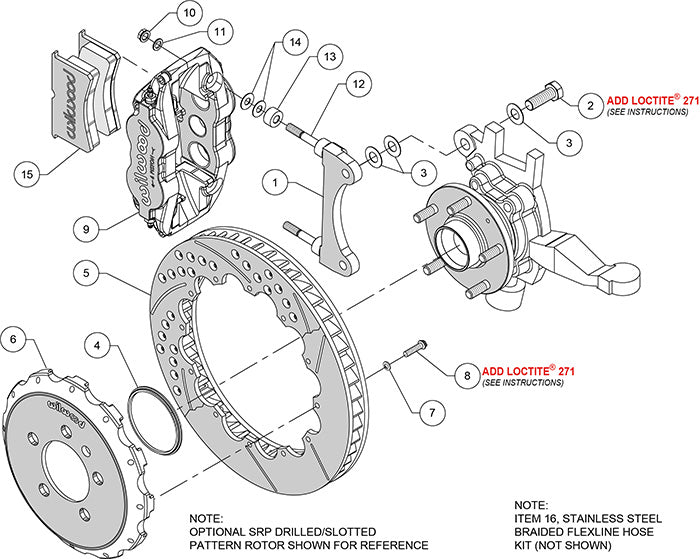 140-12789-D - Wilwood Big Brake Kit - Front - 327x28mm Curved Slotted & Cross Drilled - Superlite 6R Black