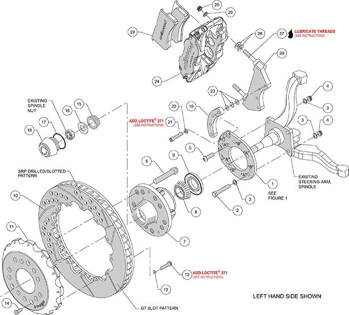 140-12637-DR - Wilwood Big Brake Kit - Front - 327x28mm Curved Slotted & Cross Drilled - Superlite 6R Red