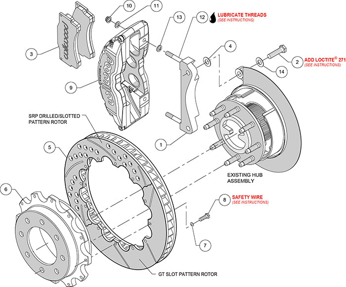 140-9405-R - Wilwood Big Brake Kit - Rear - 407x35mm Bi-Slotted - TC6 Red