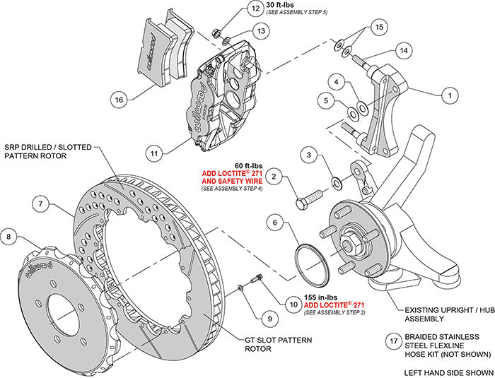 140-16847-D Wilwood Big Brake Kit - Front - 327x28mm Curved Slotted & Cross Dilled - Narrow Superlite Black