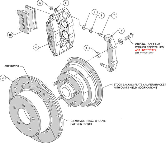 140-8754-DR - Wilwood Big Brake Kit - Rear - 309x20mm Curved Slotted & Cross Drilled - Dynapro Dust Seal Radial Mount Red