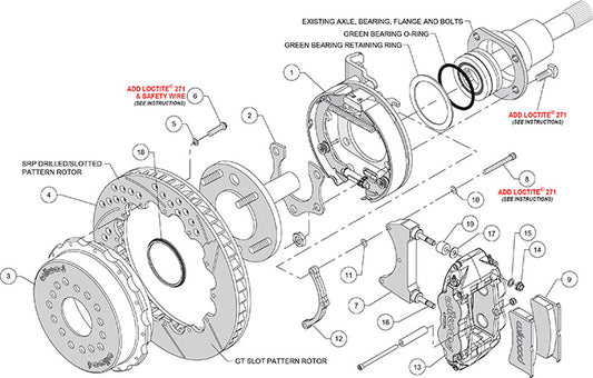 140-14878-D - Wilwood Big Brake Kit - Rear - 355x28mm Curved Slotted & Cross Drilled - Superlite 4R Black