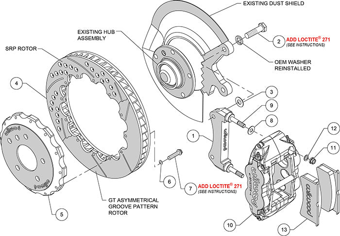 140-8797-DR - Wilwood Big Brake Kit - Front - 332x32mm Curved Slotted & Cross Drilled - Superlite 6R Red
