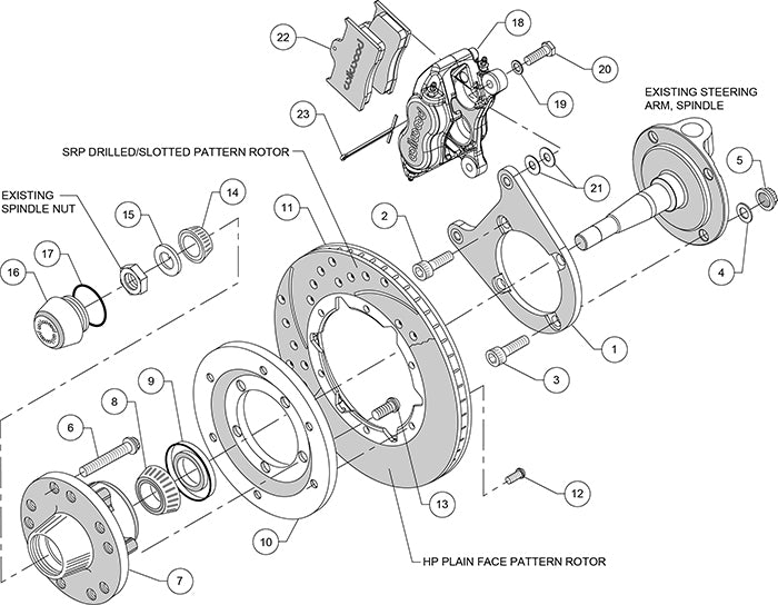 140-11013-DP - Wilwood Big Brake Kit - Front - 280x20mm Curved Slotted & Cross Drilled - Dynalite Internal Polished